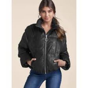 Venus Black Puffer Coat Jacket Snakeskin Animal Print - L